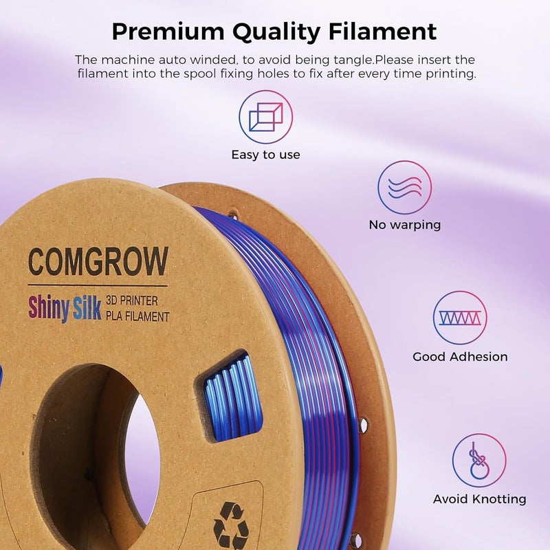 Comgrow Silk Shiny Rainbow Multi-Color 3D Printer Filament, 3D Printing Materials Silk PLA 1.75mm, 3D Printing Filament +/-0.02mm, 250g X 4 Spool - Image 3